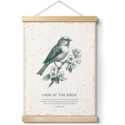 YZEXEZY Matthew 6:26 Poster With Frame Bible Verse Wall Decor Christian Wall Art,Look at the Birds 12x16-G12