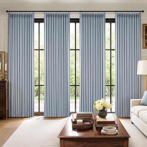 MIULEE Pinch Pleated 100% Blackout Curtains 40"x90" Chambray Blue 4 Panels