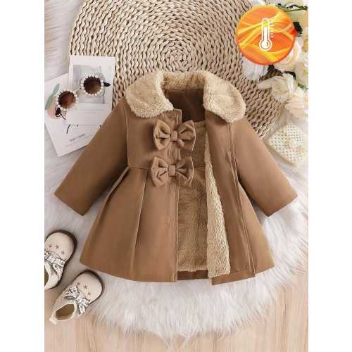 Baby Girls Furry Collar Trench Coat | Bowknot Belted Autumn Winter Coat