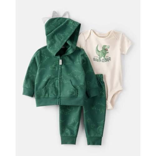 Baby 3-Piece "Little Guy Big Roar" Dinosaur Jacket Outfit Set - Green/Ivory - Carter's | Carter's