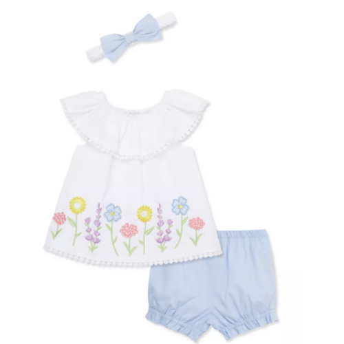 Little Me Baby Girls Floral Border Sunsuit with Headband | Belk