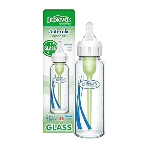 Dr. Brown's Anti-Colic Options+ Narrow Glass Baby Bottle with Level 1 Slow Flow Nipple, BPA-Free, 4 oz/120mL, 1 Count (Pack of 12)