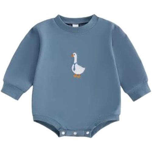 Baby Boy Girl Sweatshirt Romper Long Sleeve Bubble Bodysuit | Unisex Baby Long Sleeve Oversize Romper Top, Baby Goose Clothes Fall, Ideal for Farm Animal Birthday Outfit&Daliywear