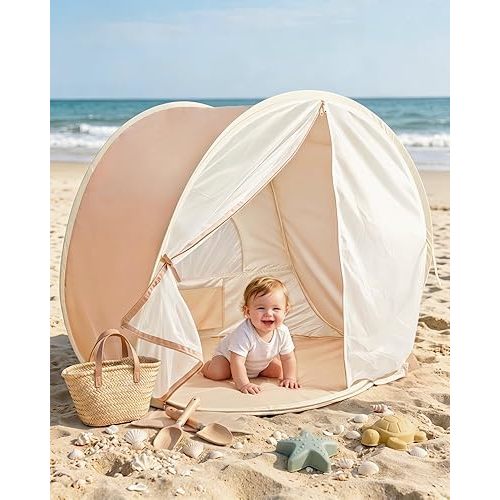 Baby Beach Tent, Pop Up Baby Tent with UV Protection, 37"x29"x33" Baby Sun Shade, Portable Baby Beach Essentials | 1.2lbs Lightweight, Sand-Proof Mesh Door, 4 Steel Stakes & Carry Bag