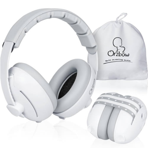 2-in-1 Baby Ear Muffs Noise Protection, Noise Cancelling Headphones for Babies up to 48 Months, Adjustable Infant Ear Protection with Non-Slip Band for Airplane Travel Sleep, White