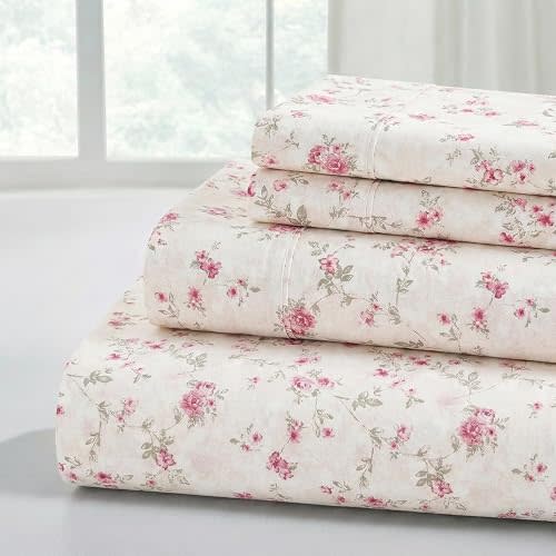 Modern Threads Printed 3-Piece Extra Soft Bedding Sheets & Pillowcase Set, Deep Pocket up to 16 inch Mattress Kashmir Rose Twin