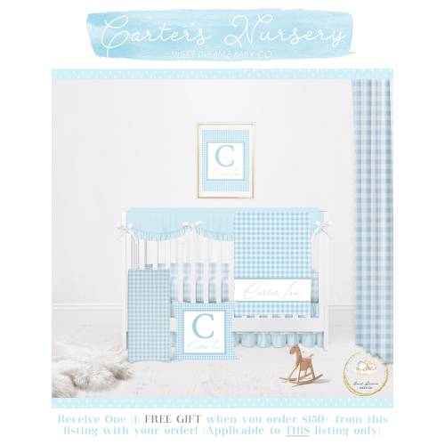 Baby Boy Crib Bedding Set, Blue Gingham Crib Bedding Set Boy, Blue Baby Bedding Crib Set Boy, Baby Blue Nursery, Plaid Nursery Bedding Set