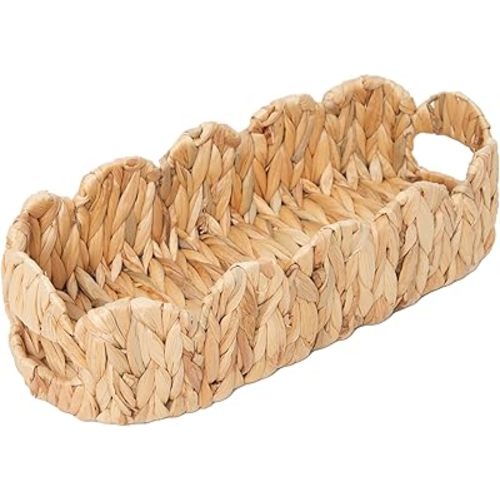 Toilet Tank Basket,Toilet Paper Storage Basket Bathroom Counter Organizer Wicker Baskets for Organizing,Holds Up to 3 Mega Rolls,Natural Water Hyacinth Boho Decor Bathroom