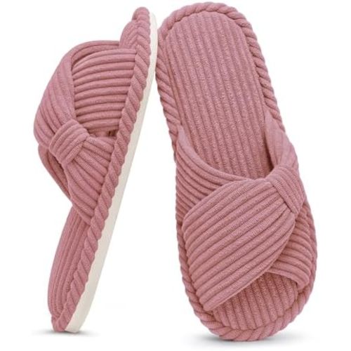 Evshine Summer House Slippers for Women Corduroy Open Toe Indoor Slippers