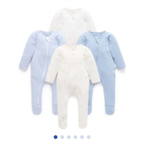 4 Pack Zip Coverall Pale Blue Bear Pack - Purebaby Sleepwear (0-3 Months) | Maisonette