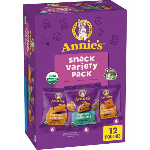 Annie's Organic Cracker Variety Pack, Bunny Grahams, Cheddar Bunnies and Squares, 12 Count