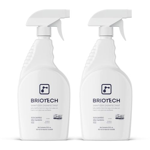 BRIOTECH Sanitizer Disinfectant Hypochlorous Spray, Kills 99.99% of Viruses & Bacteria, Eliminates Odor, Gentle for Nurseries & Play Rooms, Rinse Free Surface Sanitizer, 32 fl oz (Pack of 2)