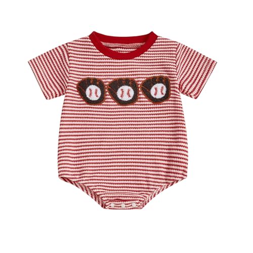 VISGOGO Unisex Baby Boy Girl Striped Romper Waffle Short Sleeve Bubble Oversized Romper Bodysuit Summer Onesie Clothes