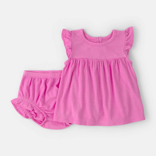 Baby Girl Solid PurelySoft Flutter-Sleeve Top & Short Set - Pink | Carter’s Oshkosh Canada