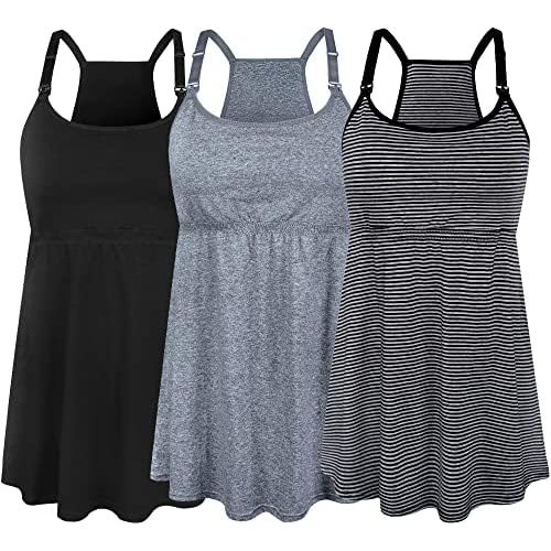 SUIEK 3 Pack Maternity Nursing Tank Tops with Bralette Cotton Breastfeeding Camisole