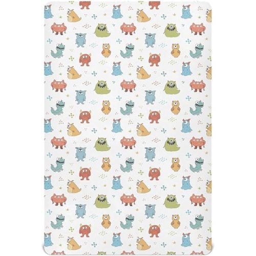 Cute Monsters Crib Sheets for Boys Girls - Portable Microfiber Fitted Crib Sheet for Standard Crib and Toddler Mattress, Soft & Breathable, 28x52 Inch