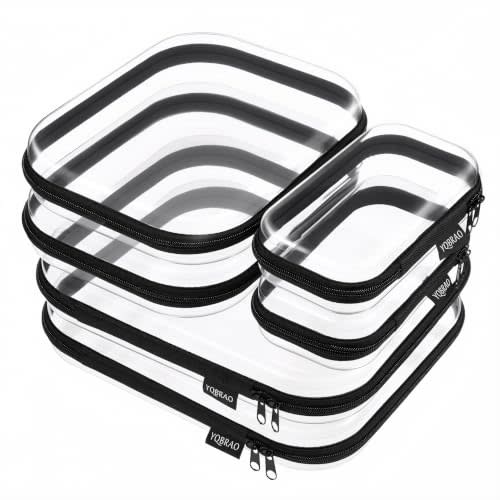 YQBRAO 6 Pack Sleek Black Clear Hard Shell Zipper Case, 1.2mm Heavy Duty Tech & Cosmetic Bags, Crush-Proof Electronic Storage & Makeup Organizer for Travel, Tools & Diaper Bag (2L+2M+2S)