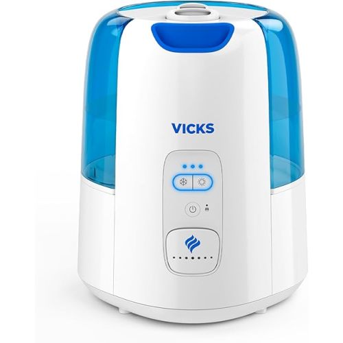 Vicks Dual Comfort Cool + Warm Mist Humidifier for Bedrooms With Fusion Technology, Compatible with Vicks VapoPads and Vicks VapoSteam, White