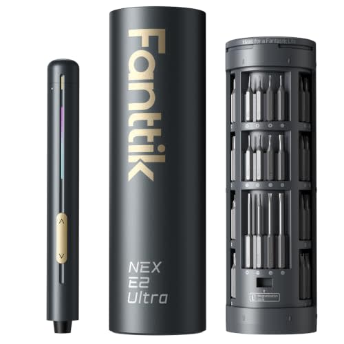 Fanttik E2 Ultra Electric Screwdriver, Screwdriver for Electronics (Grey) | 50 Magnetic Bits, Max.0.6N.m, RevoStor Magnetic Storage, 5/32''Hex Screwdriver for PC, 3D Printer, RC Cars, Drone