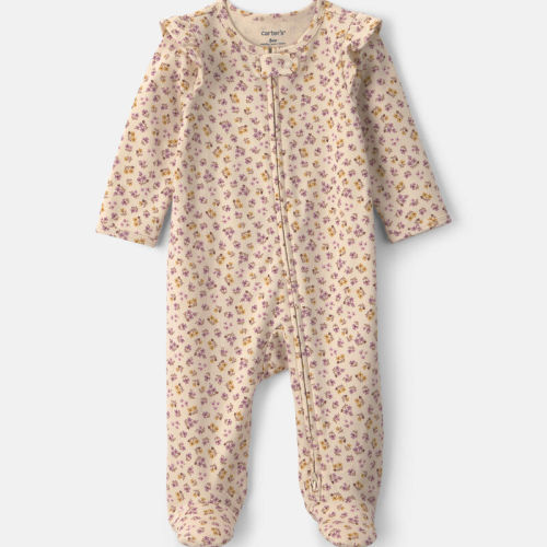 Baby Girl Floral 100% Cotton 2-Way Zip Sleeper - Cream | Carter’s Oshkosh Canada