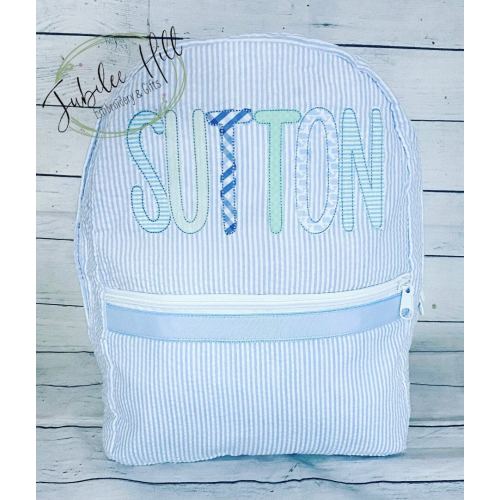 Light Blue Seersucker Backpack/Diaper Bag with Light Blues and Greens