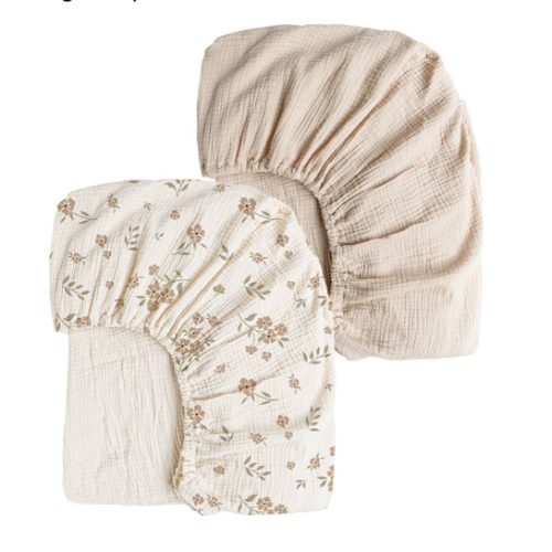 Konssy Muslin Crib Sheets for Girl Boy, 2 PCS Soft and Breathable Cotton Baby Sheets for Standard Crib Mattress, 52"x 28" (Blossom, Cream)