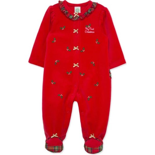Holly Embroidered Ruffle Cotton Blend Velour Footie, 9M