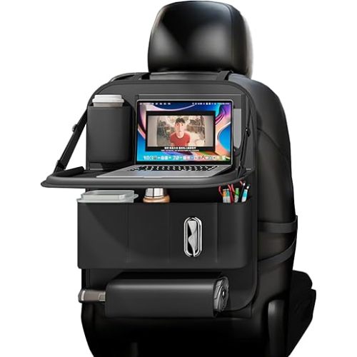 XDV Car Seat Organizers,Multi-functional Back Seat Protectors, Storage Pouches, Child kicking prevention and Tray Holders (for Cars, Kids, Seat Back and Rear Seats) (Black, 1 Pcs)