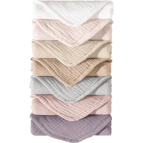 Konssy Muslin Baby Burp Cloths Sets for Unisex- 7 Pack Soft 100% Cotton Burping Clothes for Newborn,Baby Girls and Boys