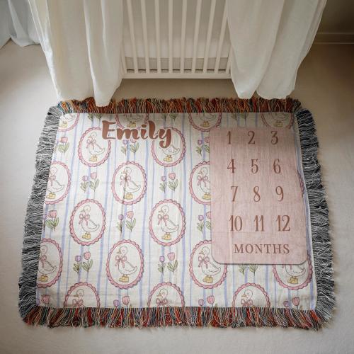 Personalized Milestone Baby Blanket Goose Nursery Decoration Baby Girl Blanket First Middle Name Blanket Baby Shower Gift Newborn Keepsake