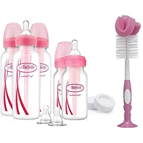 Dr. Brown's Options Feeding Bottles Gift Set in Pink with Pink Brush