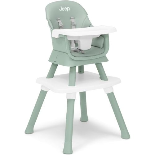 Jeep Milestone 6-in-1 High Chair by Delta Children - High Chair Converts to Stool, Booster Seat, Toddler Chair, Activity Table and Desk and Chair, Sage Green