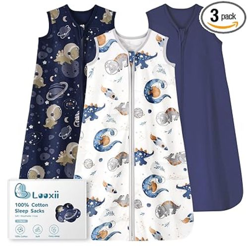 Looxii Baby Sleep Sack 0.5 TOG, 100% Cotton 3 Pack Wearable Blanket Baby Sleep Bag for Newborn Infant, 2-Way Zipper Lightweight Toddler Sleeping Sack 6-12 Months