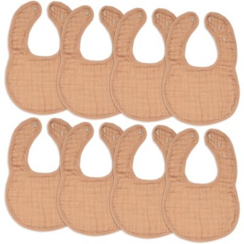 Muslin Cotton Baby Bibs, 8 Pack, Adjustable Size with Easy Snaps, Soft and Super Absorbent, Washable and Reusable By Comfy Cubs, Color: Caramel