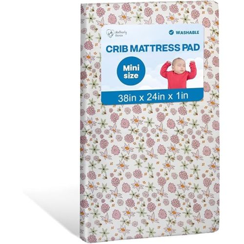 Motherly Haven Crib Mattress Pad - 38" L x 24" W x 1" H Flower Design