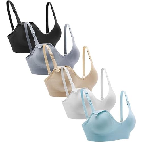 Suekaphin Nursing Bra 5pack Wireless V Neck Maternity Nursing Bra Bralette Low Cut Sleeping Breastfeeding with Extenders