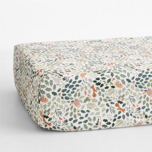 Forest Friends Embroidered Organic Cotton Baby Crib Fitted Sheet