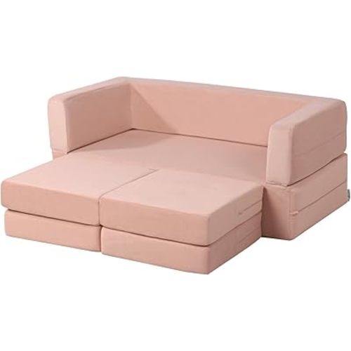 Getifun Modular Kids Sofa, Foam Toddler Couch, Convertible Plush Kids Play Couch (Pink)