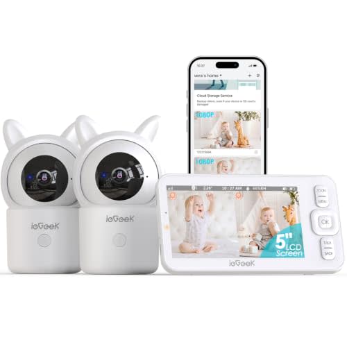 ieGeek Baby Monitor with Camera and Audio, 5" Split Screen HD Video Monitor | Secure WiFi Baby Camera with Night Vision, 2-Way Talk, Motion Detection, Temperature&Humidity Sensor, Privacy Protection