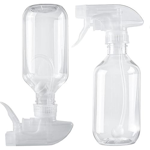 TERESRY 2 Pack 360° Spray Bottles, 10 oz Plastic Small Containers with Adjustable Spray Nozzles, Spray Bottles for Hair, Cleaning Solutions, BBQ and Plants Clear