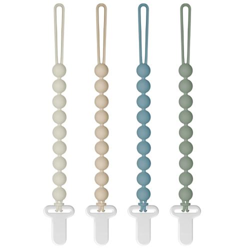 Pacifier Clips Silicone, 4-Pack Pacifier Holder Clip with Stylish Round Design, 100% Food Grade Silicone, Safe Essentials for Newborns Baby Boys and Girls