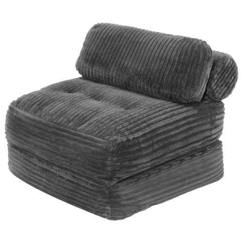 Neche Corduroy Folding Sofa Bed, Convertible Sleeper Chair with Pillow Foldable Mattress with Back Support, Portable Fold Out Chair Bed Comfy Floor Sofa Lounge for Living Room Bedroom, Gray, Single