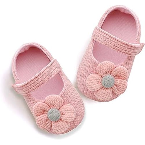 Infant Girls Walking Shoes, Princess Bowknot Flats Prewalker, Cartoon Soft Sole Wedding Dress Sneakers, Newborn Light Baby Soft Bottom Warm Crib Shoes (Flowers Pink,0-5 Months Infant)