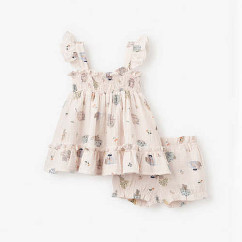 Tea Party Organic Muslin Smocked Dress w/ Bloomer – Elegant Baby
