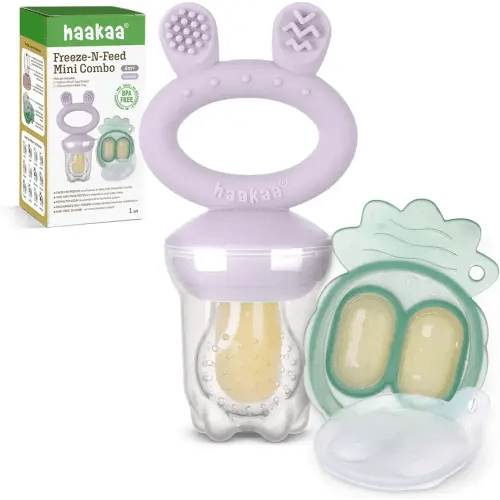 Haakaa Baby Fruit Food Feeder & Mini Freezer Nibble Tray Combo, Breastmilk Popsicle Molds for Baby Cooling Relief, BPA Free Silicone Feeder for Safe Infant Self Feeding, 4 Month+ (Lavender)