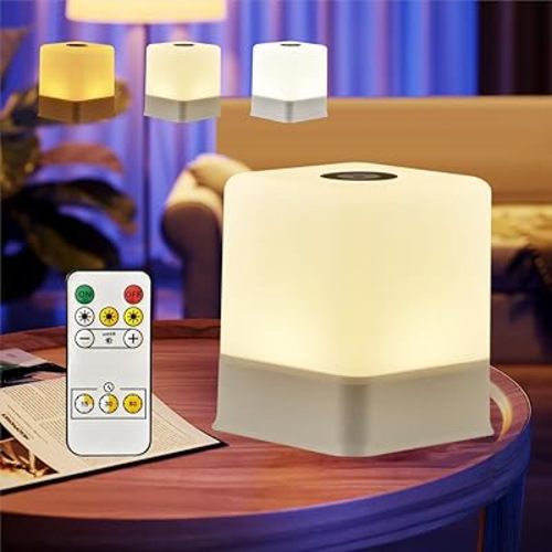 Portable Baby Night Light，Touch Lamp for Bedroom, Rechargeable 2400mAh Small LED Table Lamps, Remote Control, 3 Color Square Nightstand Lamp,Breastfeeding, Sleep Aid,