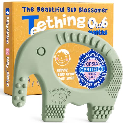 Baby Elefun Baby Teething Toys 5X Pain Relief Zero Delay 0-6 Months, Olive