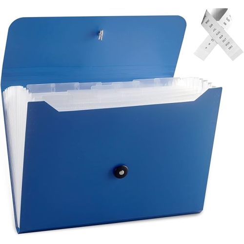 Nicfaec Expanding File Folder, 13 Pockets, Blue, Polypropylener,for Work, School, Home, Office