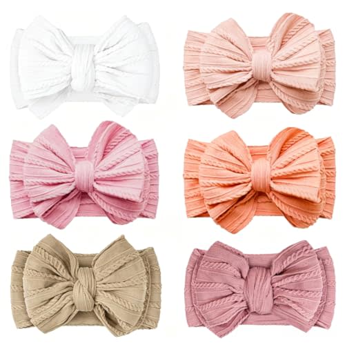 Baby Bows Headbands Soft Nylon Handmade Hair Accessories for Newborn Infant Toddler Kids (6 Mixed Pink, Large)
