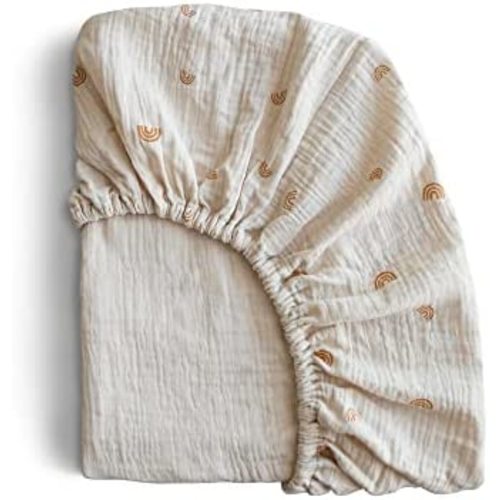 mushie Extra Soft Muslin Fitted Mini Crib Sheet | 24"x 38" (Rainbows)